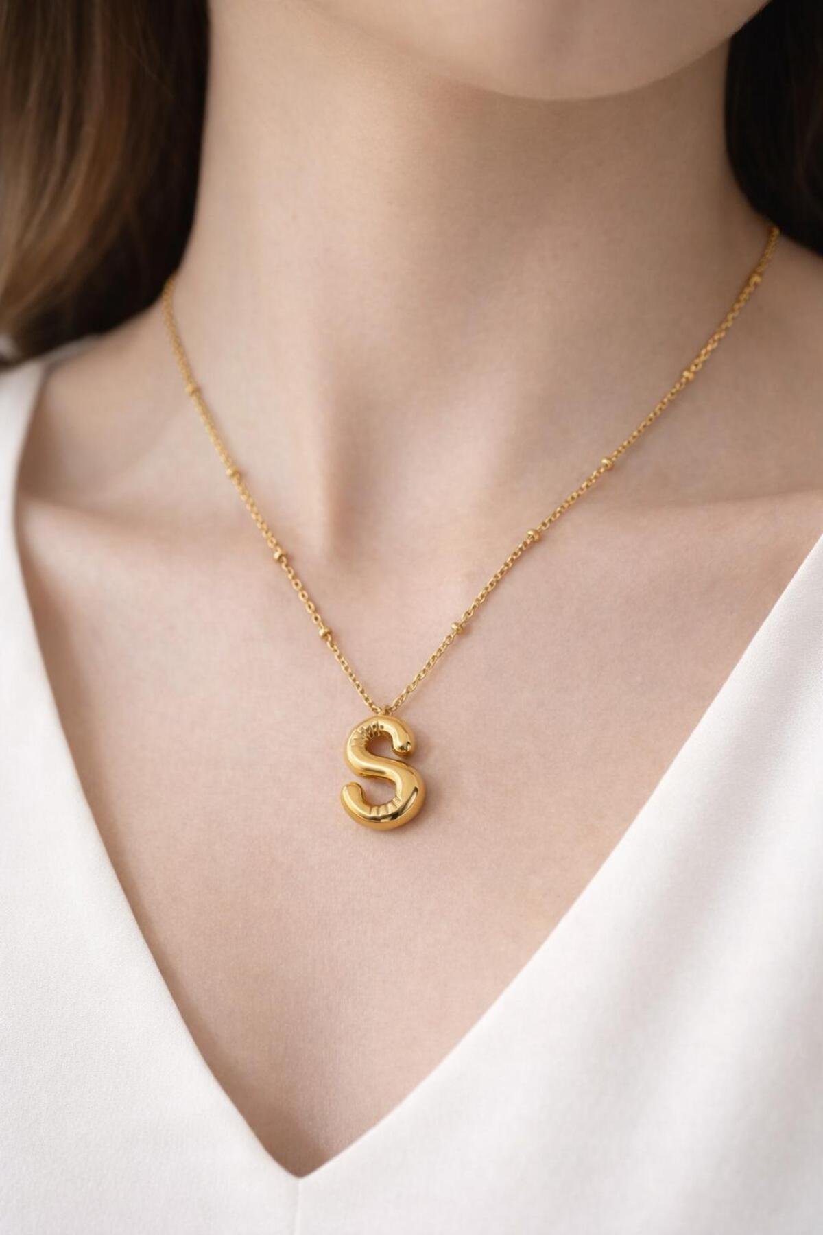 S HARFLİ BALON MODEL ÇELİK KOLYE