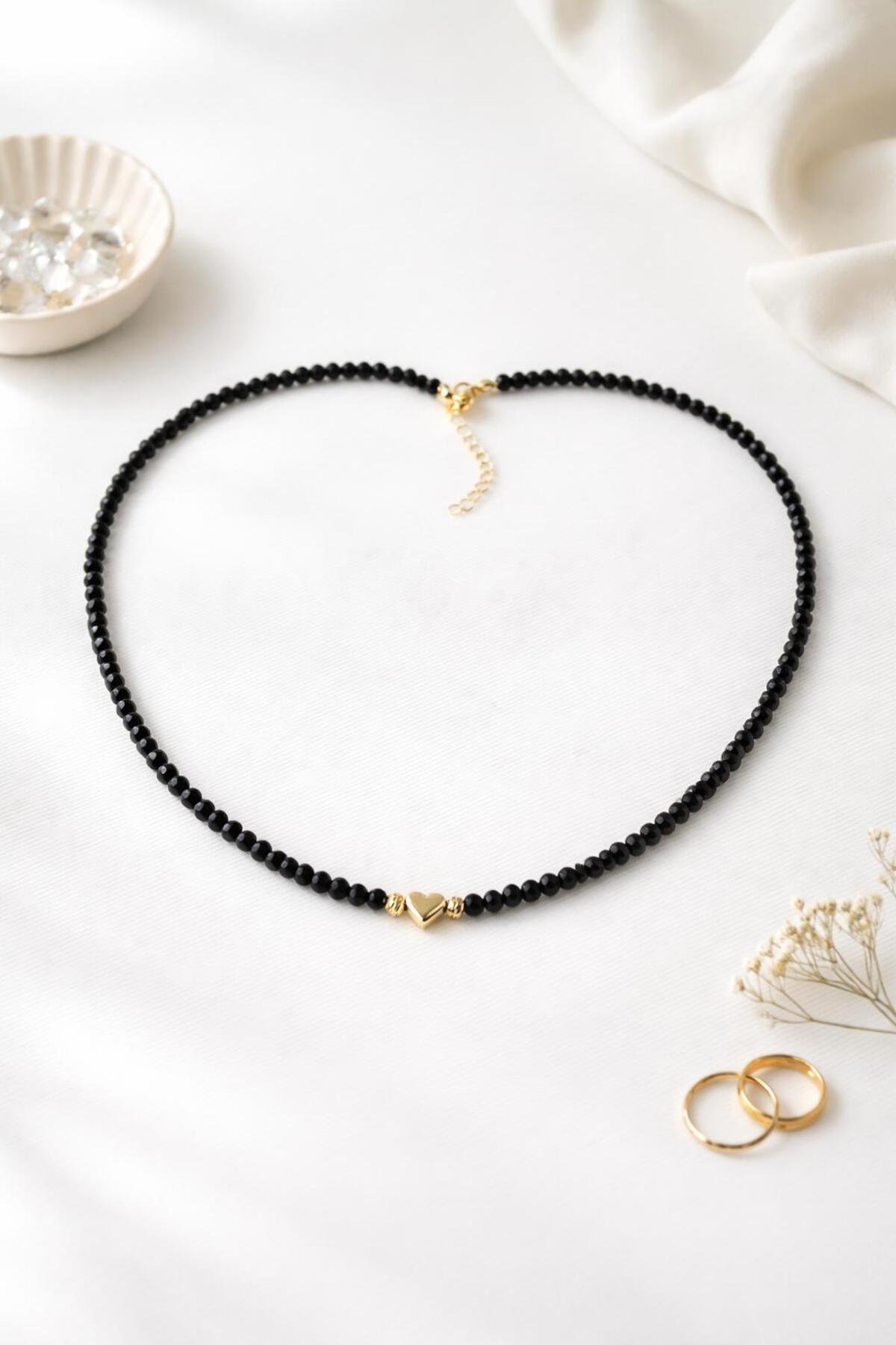 Lavanta Işıltısı Cam Taşlı Kalp Kolye