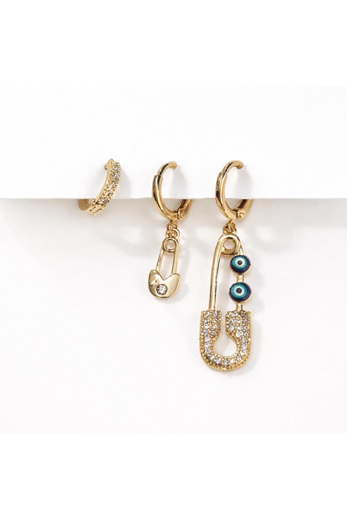 Nazar Detaylı Tek Kulak Küpe Seti
