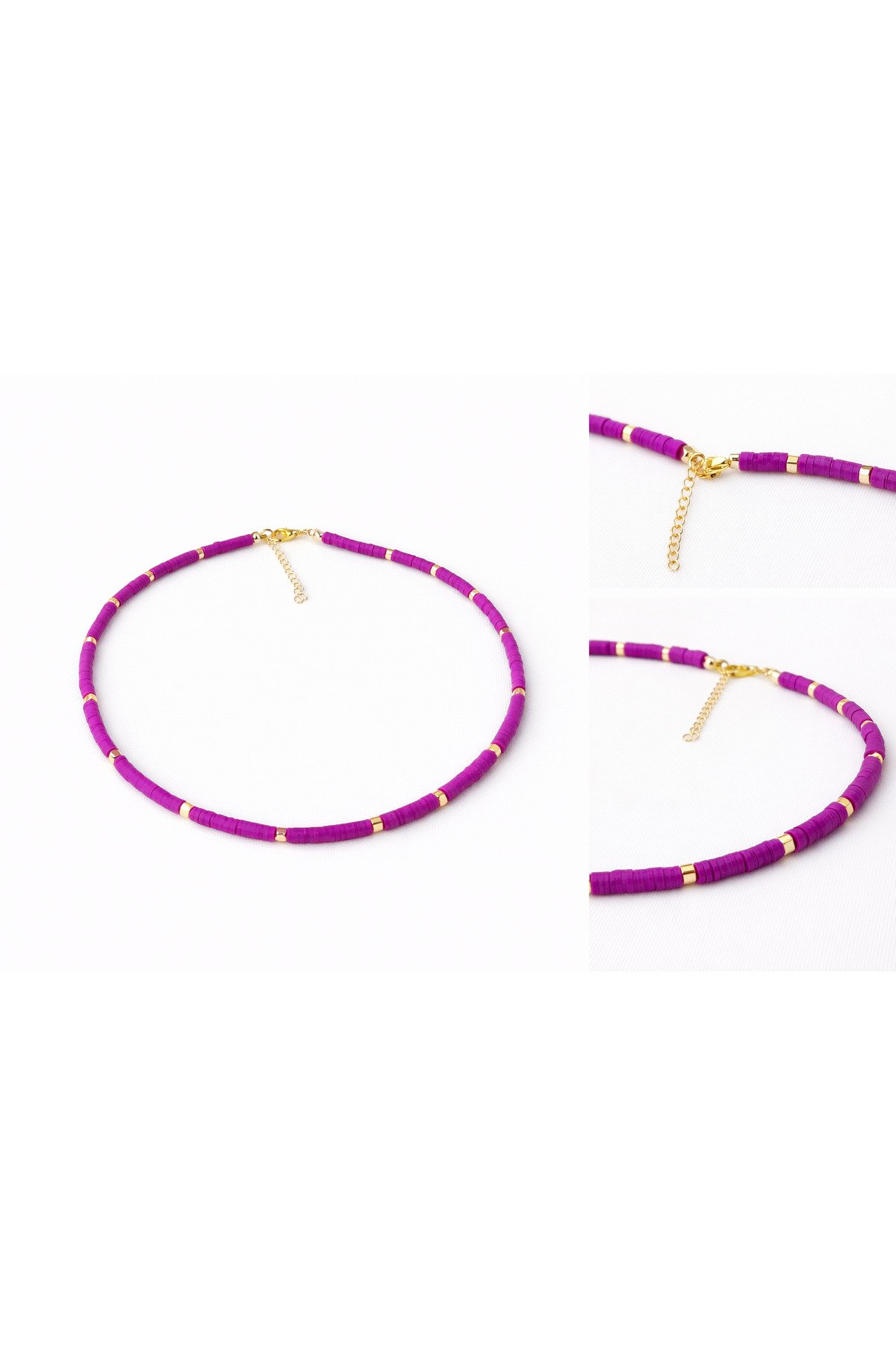 Mor Taşlı Fimo Kolye