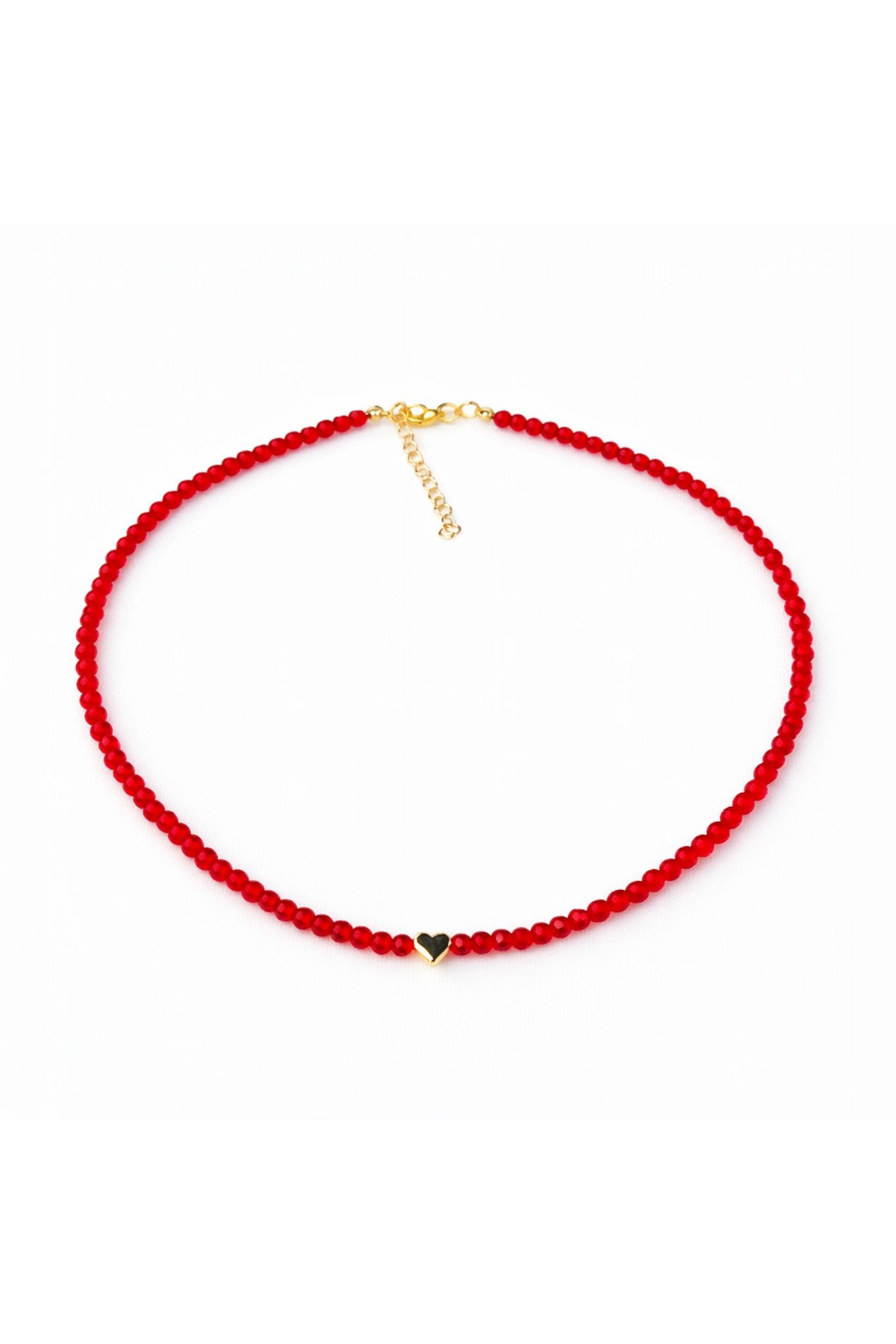 Kırmızı Kalp Detaylı Minimal Boncuk Kolye