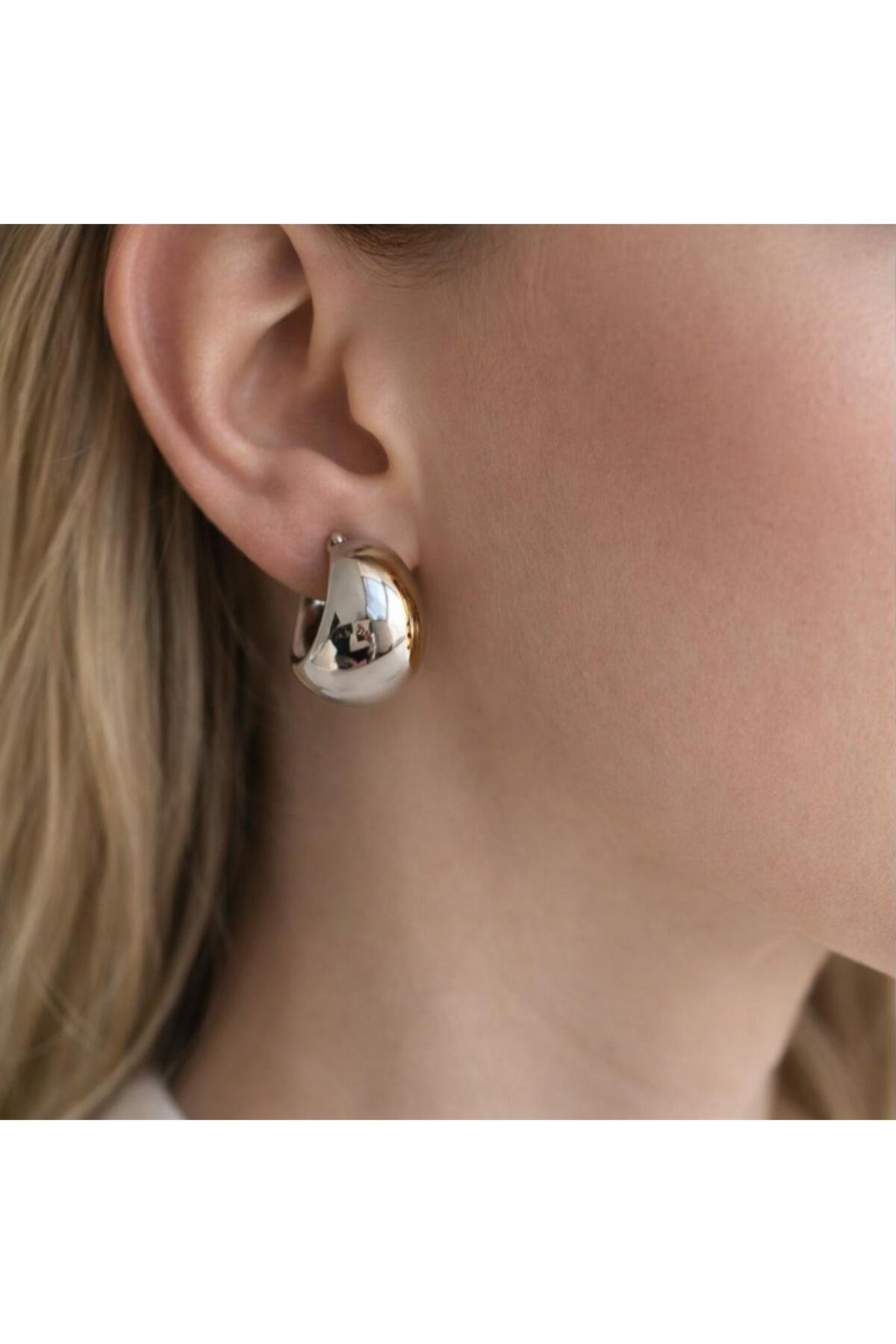 ARCHHAZEL JEWELRY Minimal Gümüş Renk Bombeli Halka Küpe