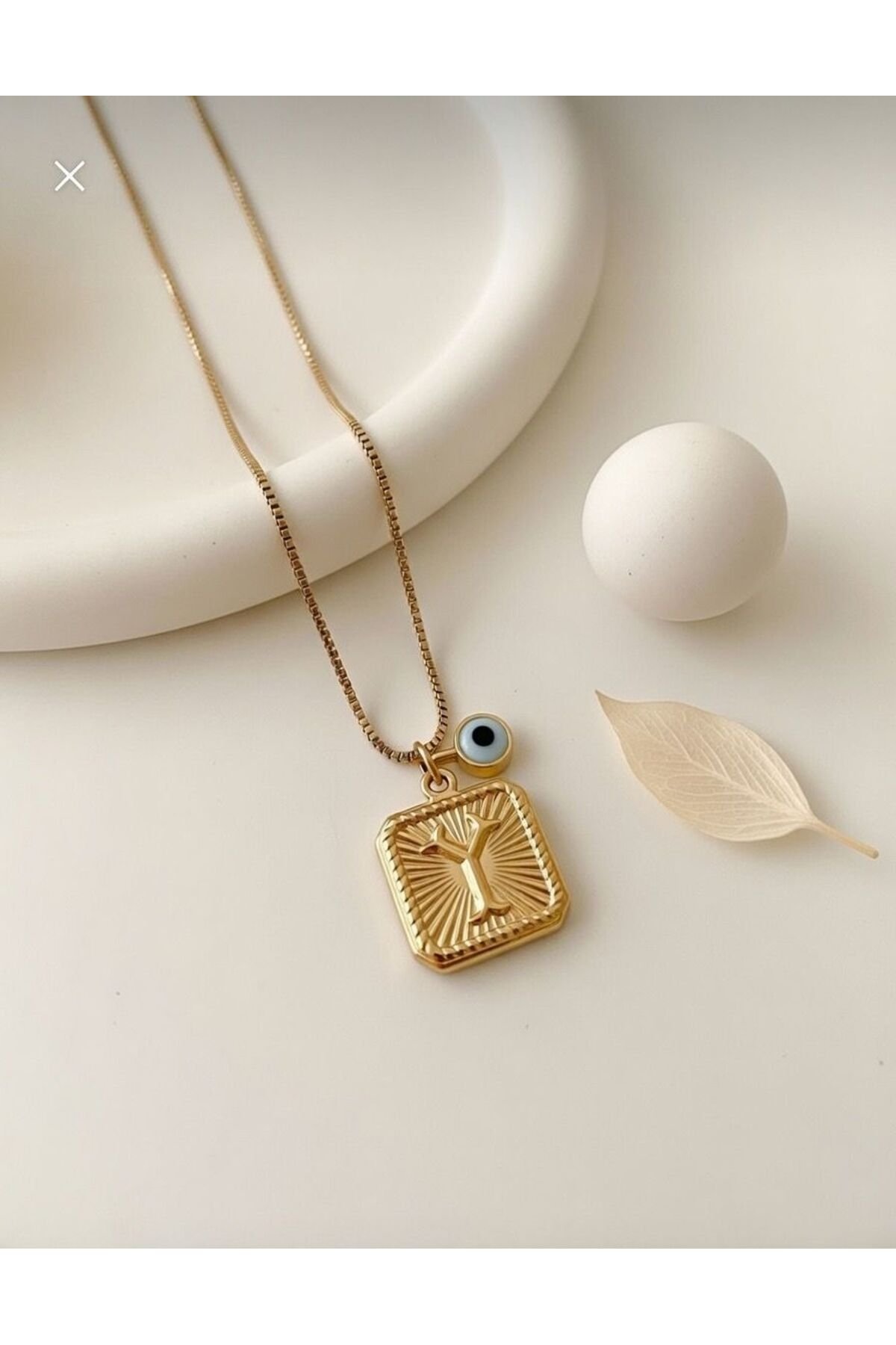 Çelik Nazar Boncuklu Vintage Y Harf Kolye