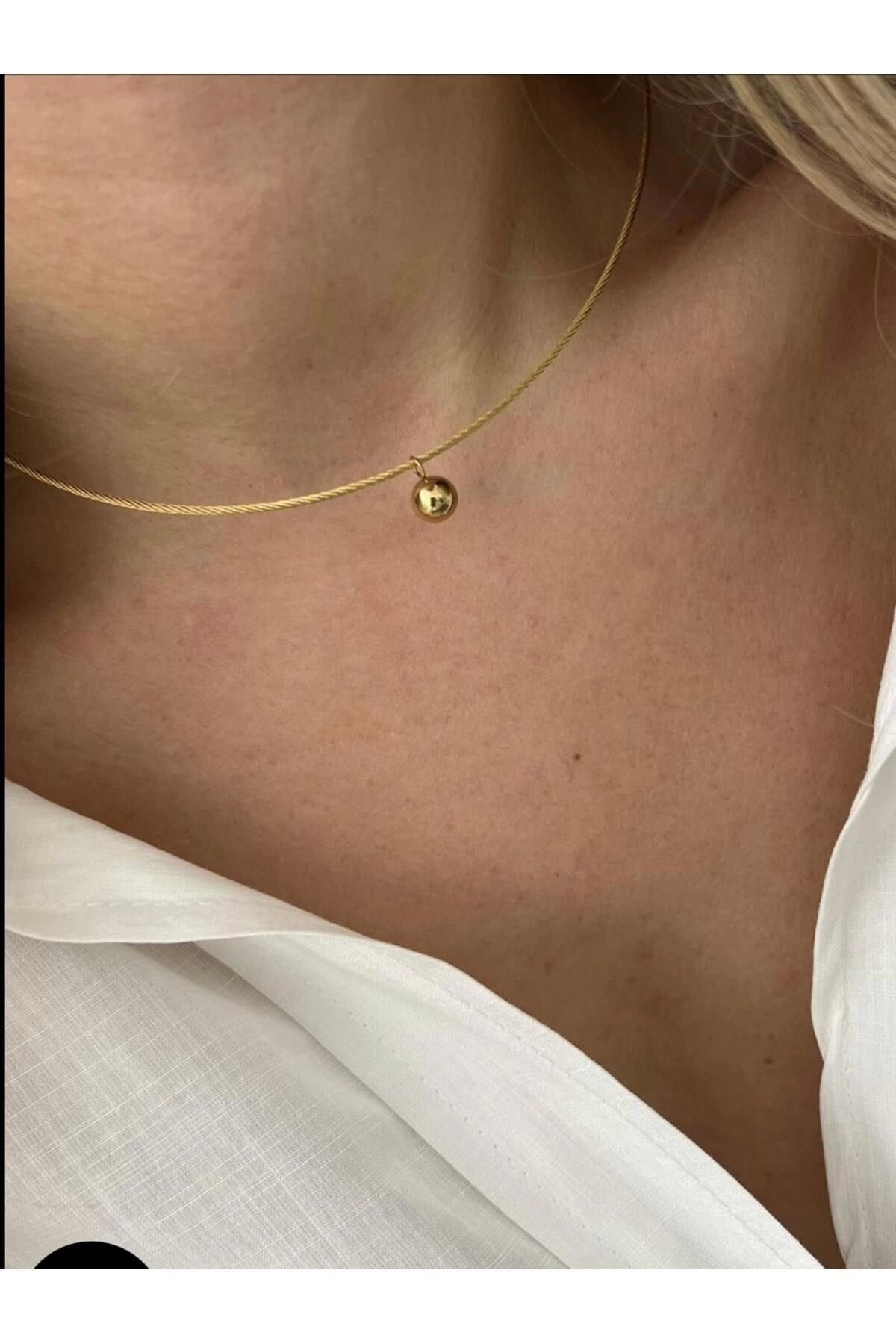 Çelik Ucu Topcuklu Tel Choker Kolye