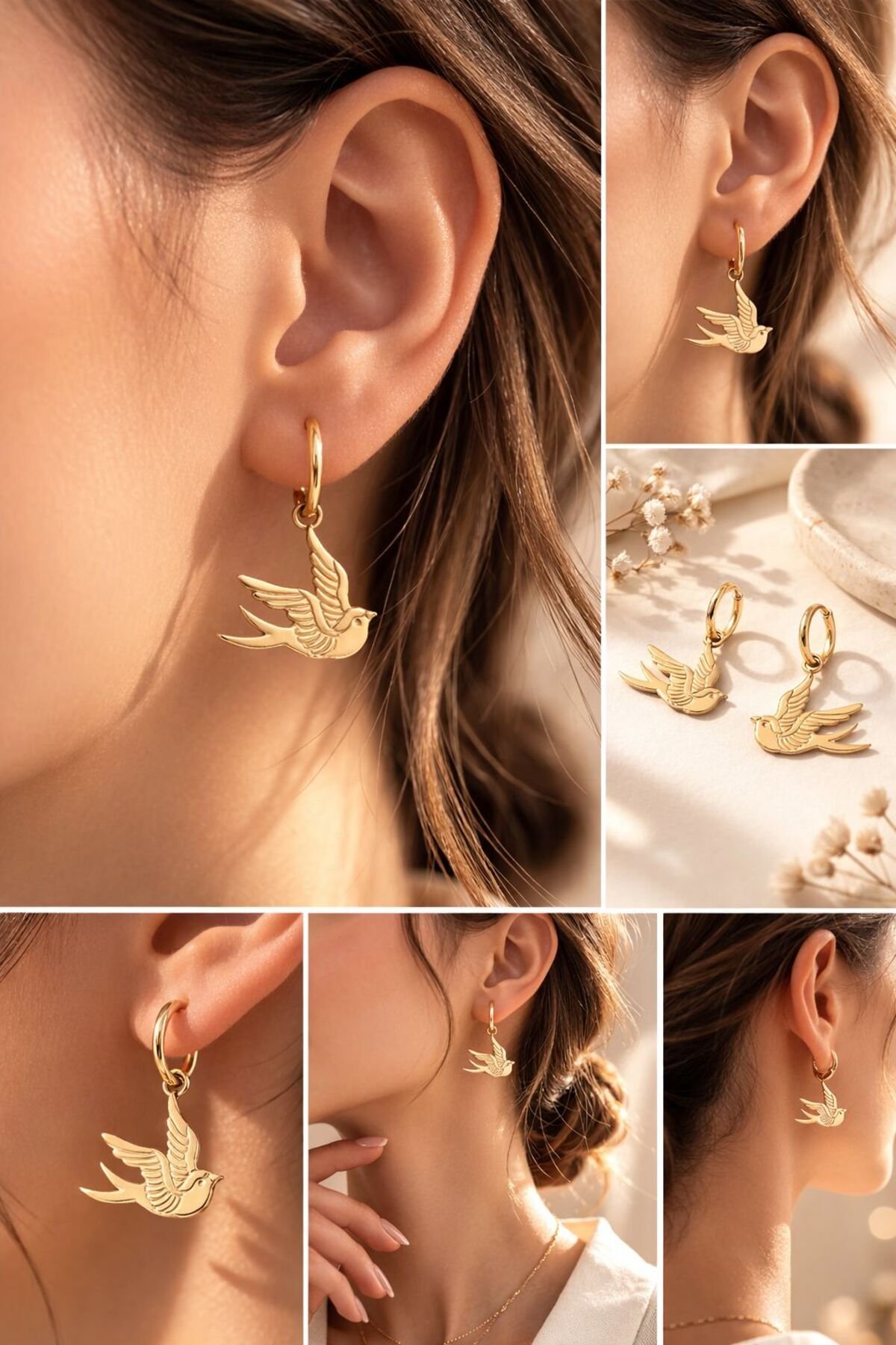 Renk İşlemeli Kuş Model Kadın Küpe