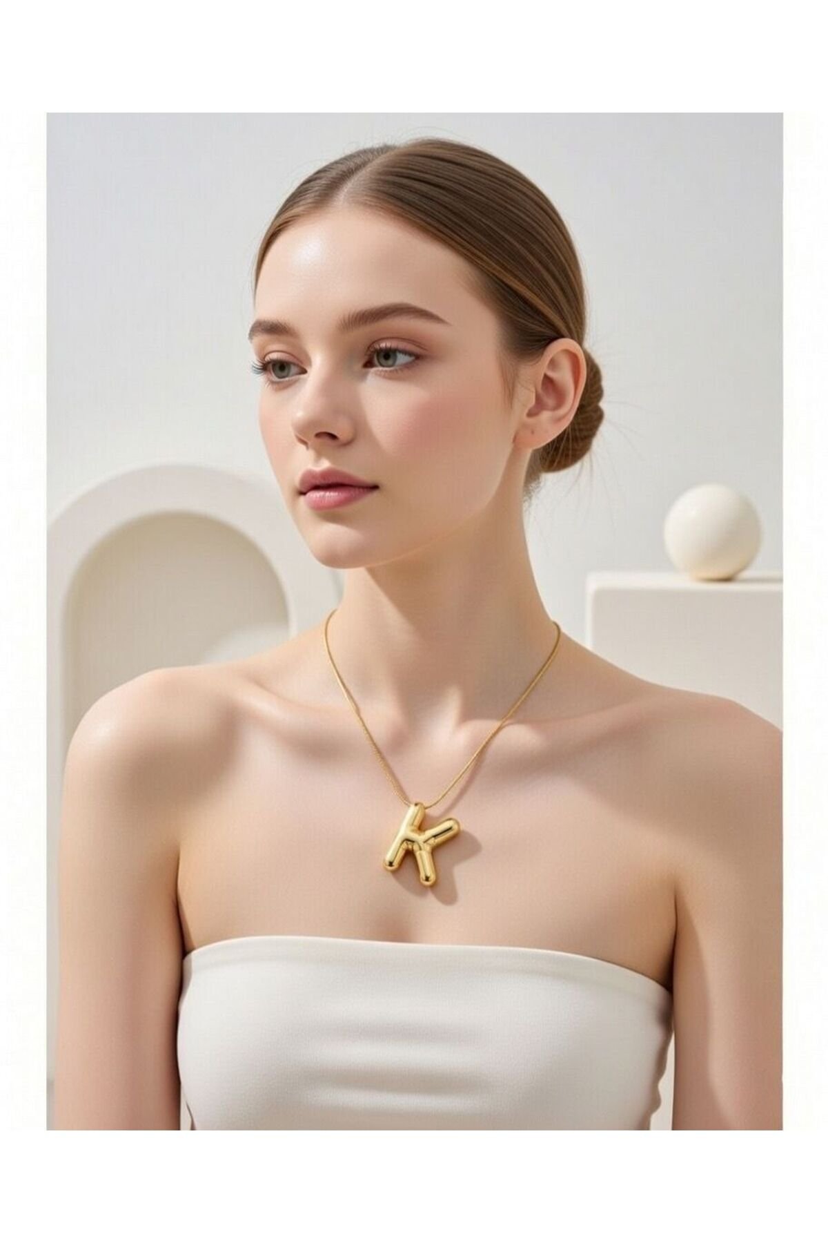 Gold Color Bubble Necklace with Steel Chain K Letters