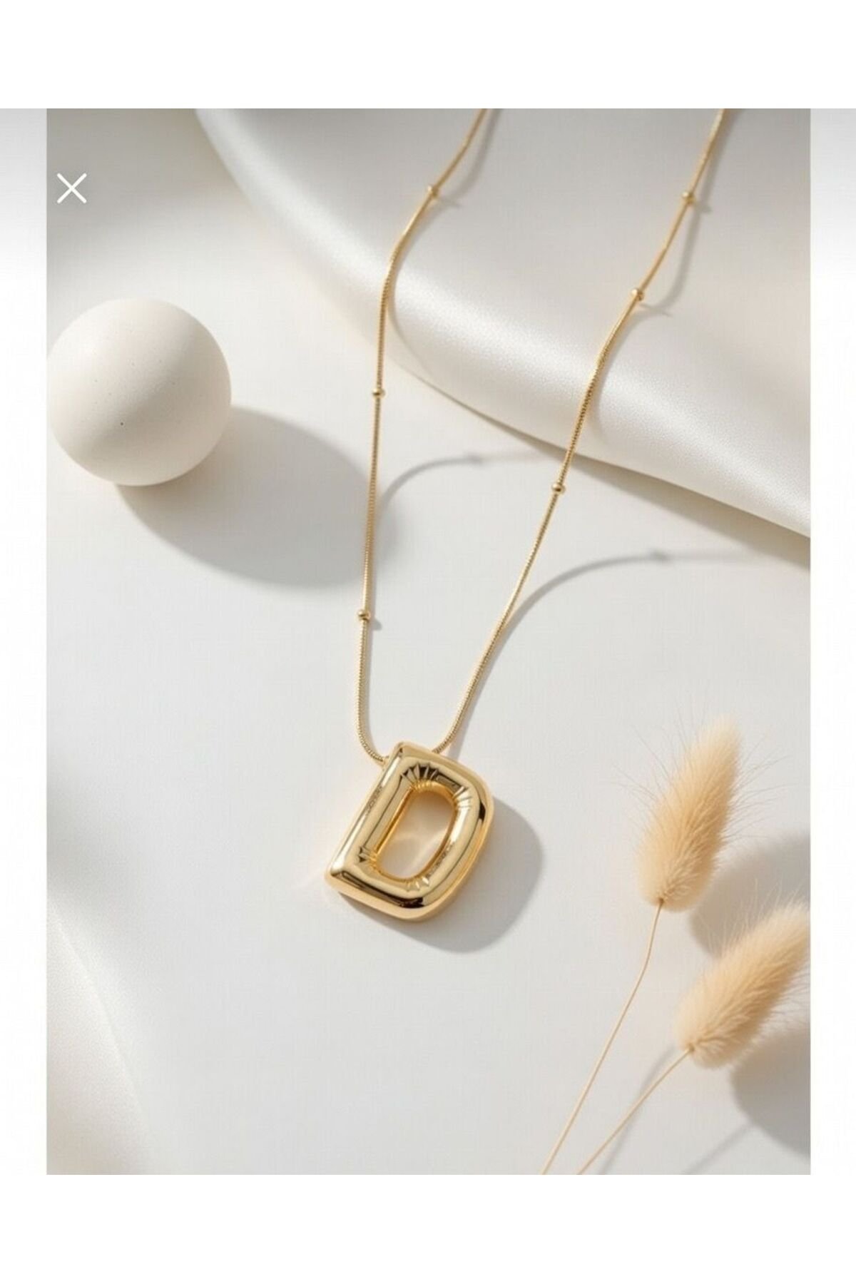 Çelik Zincirli D Harfli Gold Renk Bubble Kolye