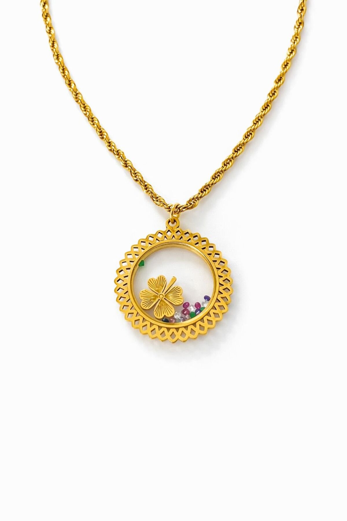 ÇELİK BURGU ZİNCİRLİ YONCA MODEL KOLYE