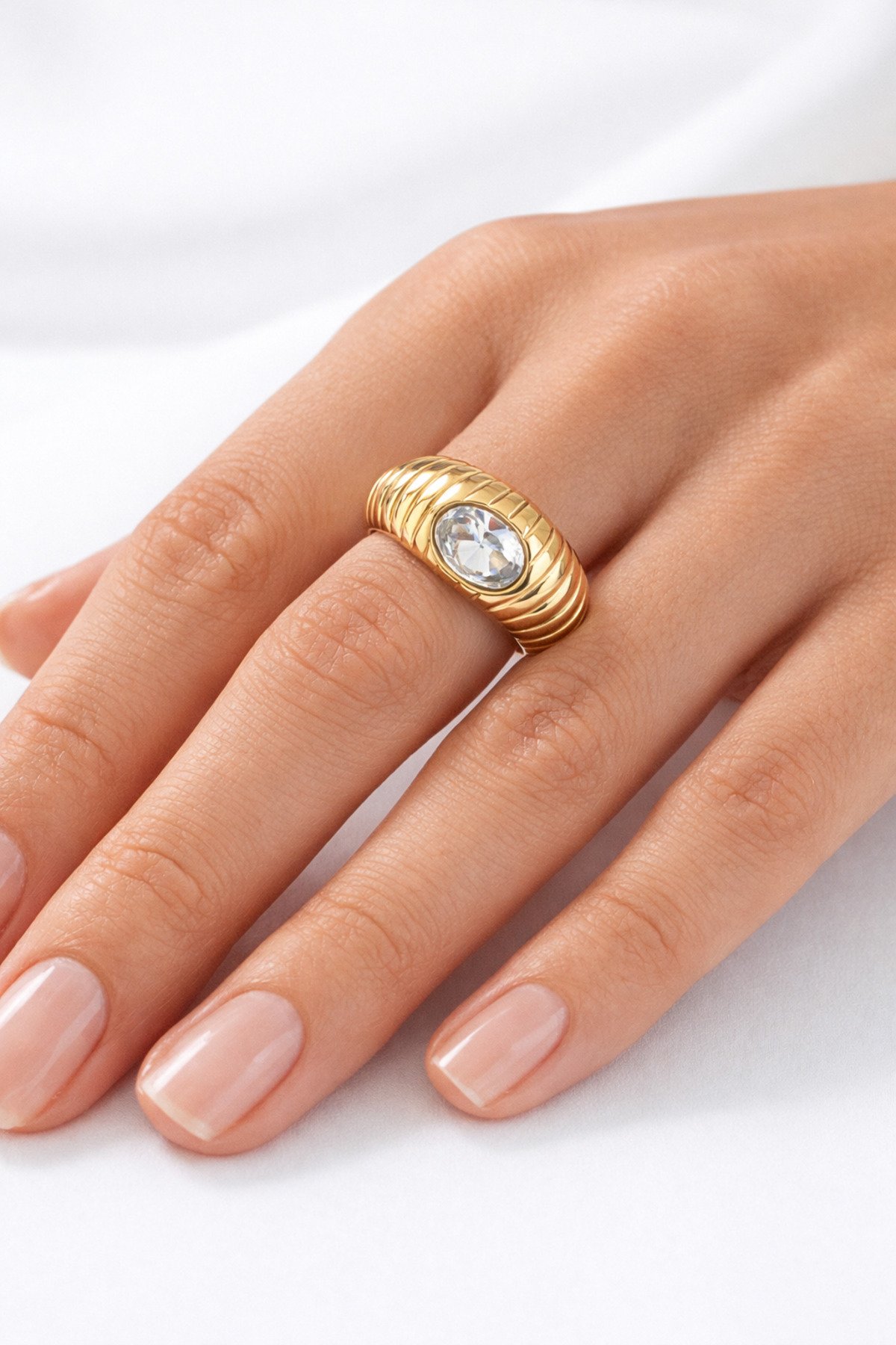 Çelik Vintage Taşlı Yüzük