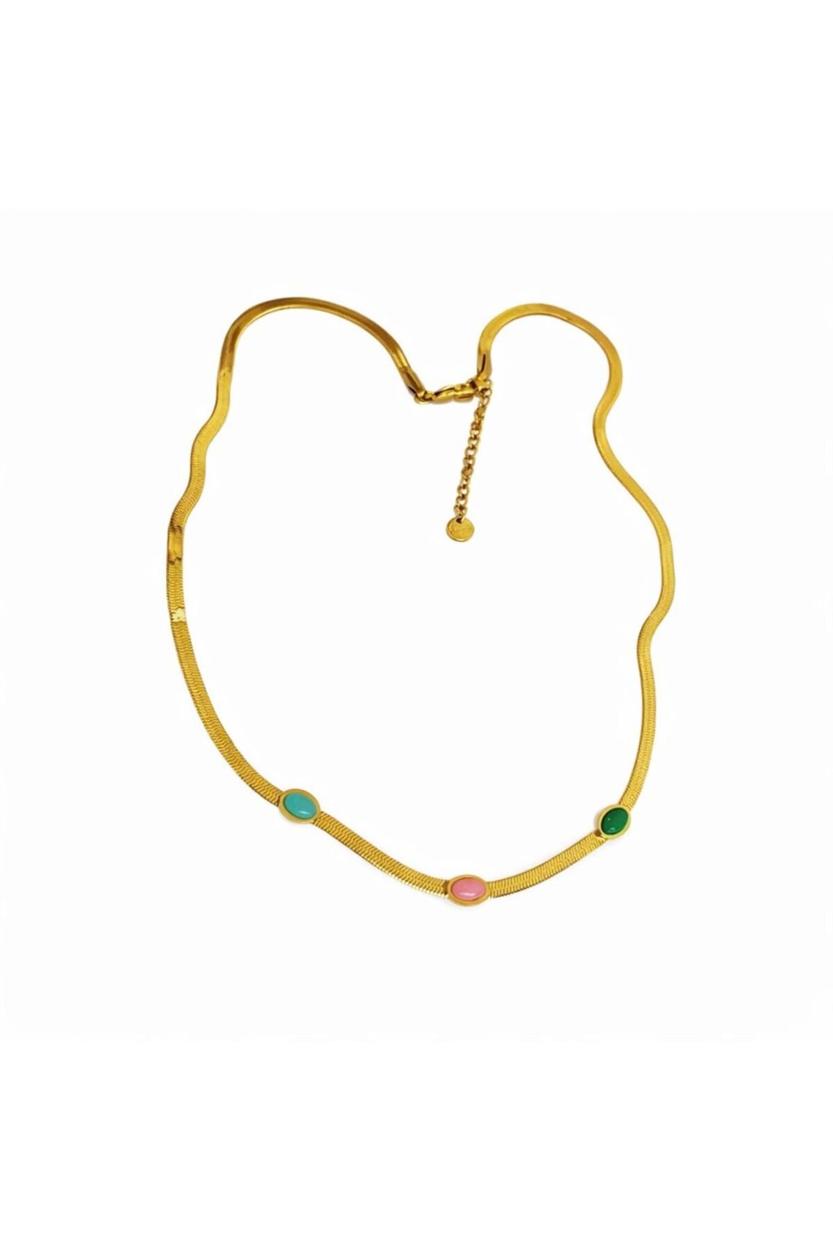 ÜÇ TAŞLI YASSI ÇELİK KOLYE