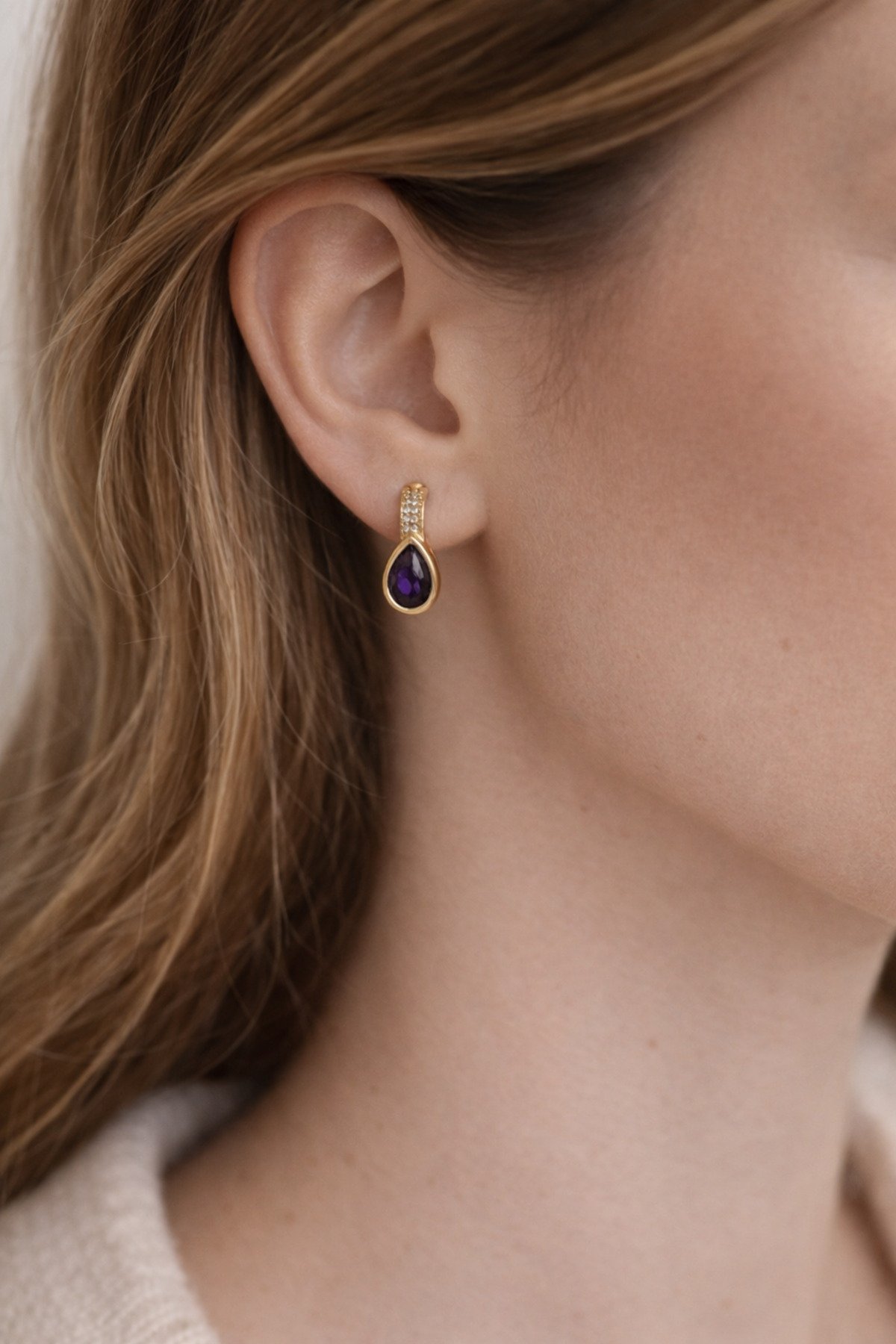 MOR SAFİR ZİRKON TAŞLI XUPİNG KÜPE