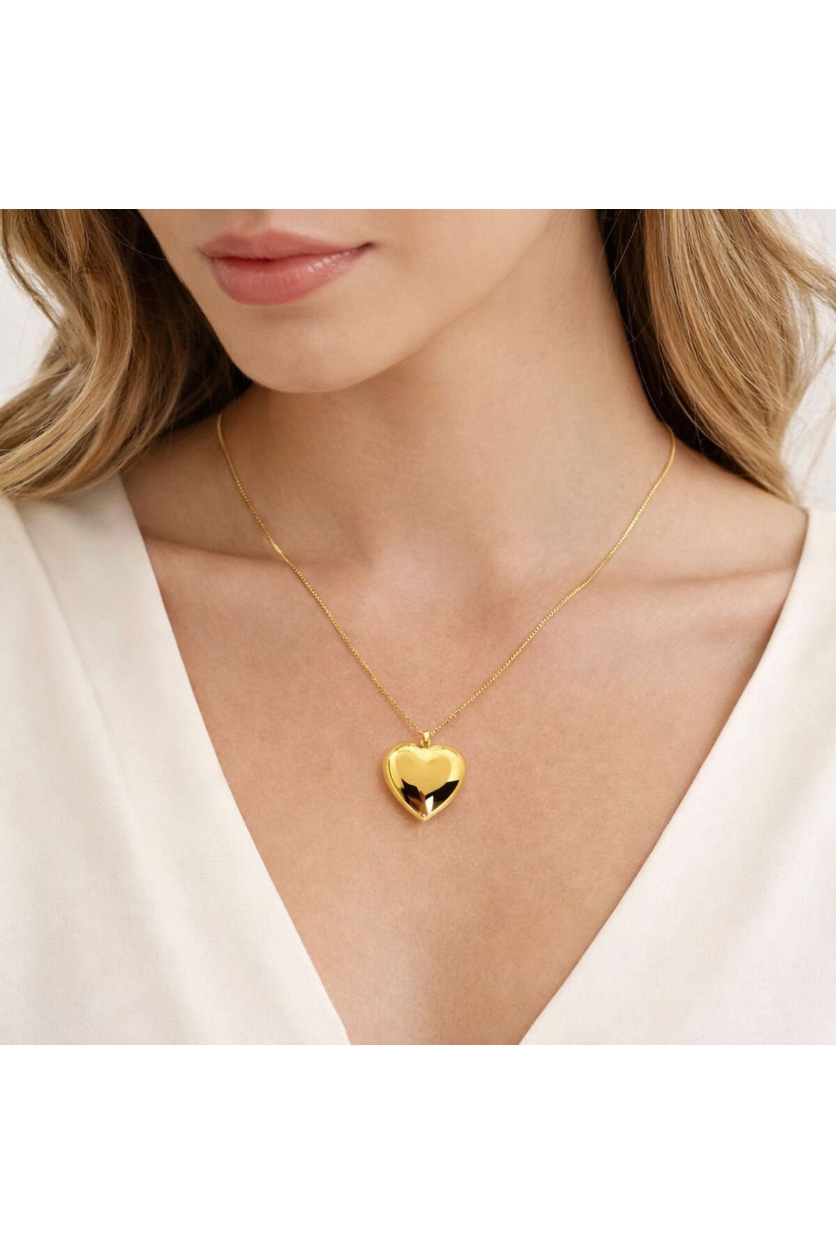 3D Kalp Çelik Kolye