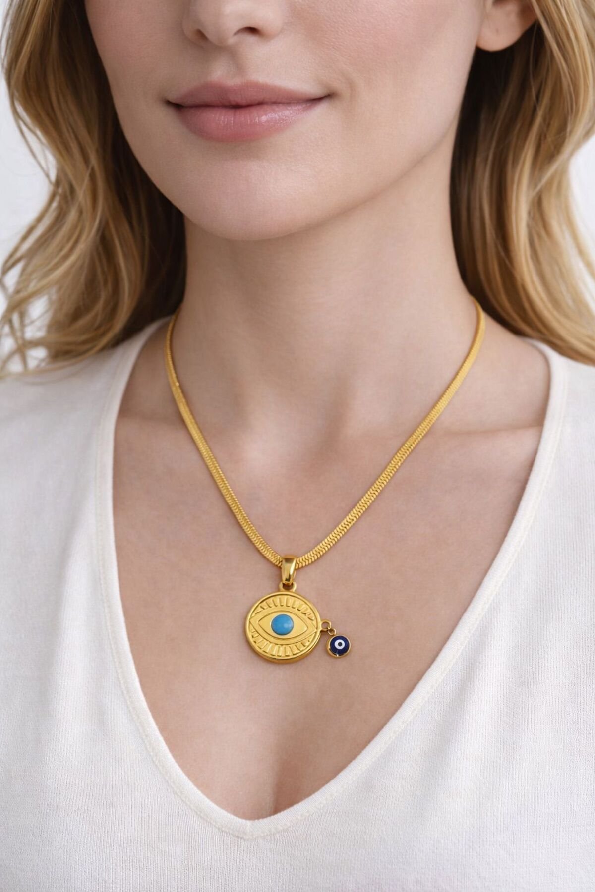 Nazar Gözlü Çelik Kolye