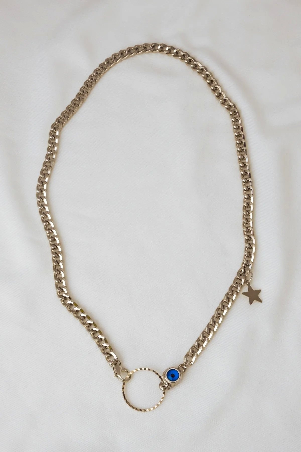 Evil Eye Beaded Silver Color Necklace