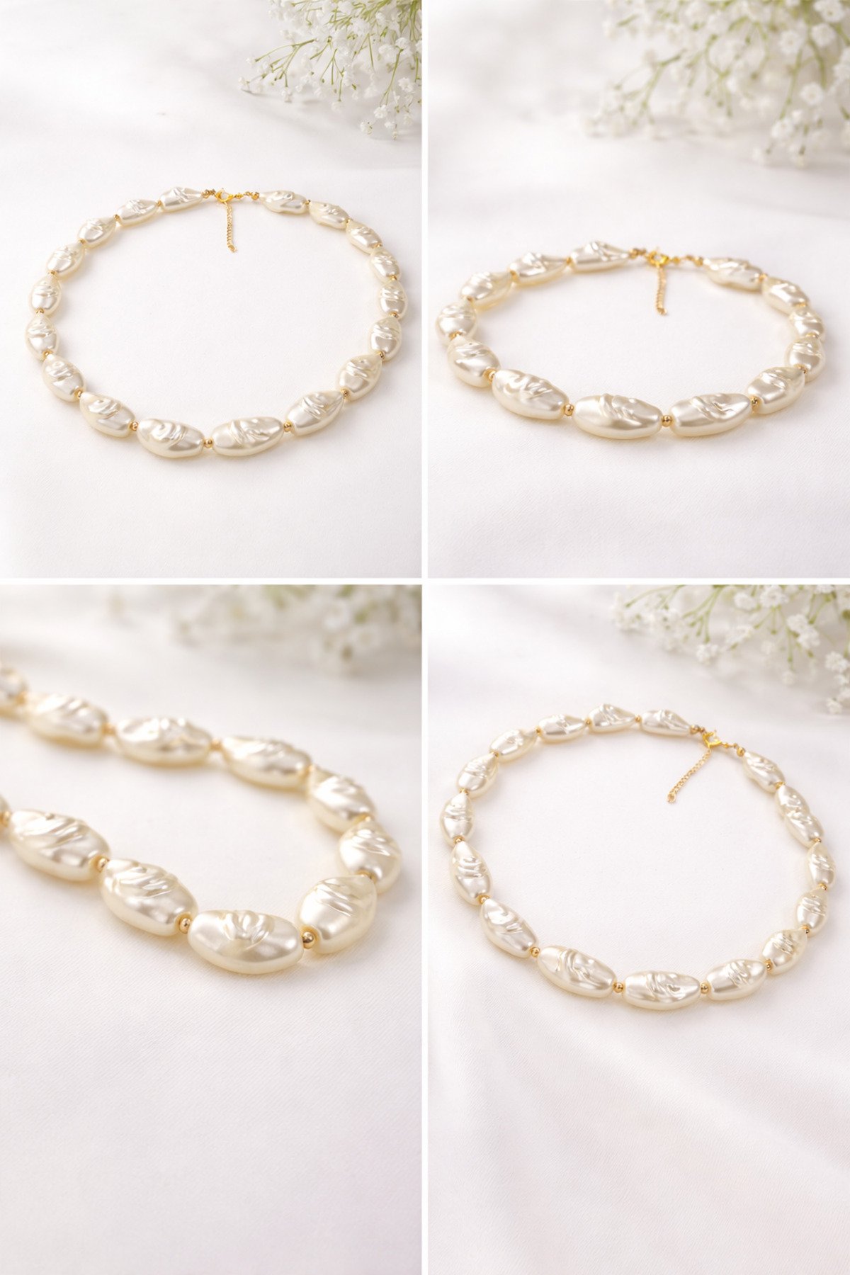 Zarif Vintage Esintili Barok İnci Kadın Kolye