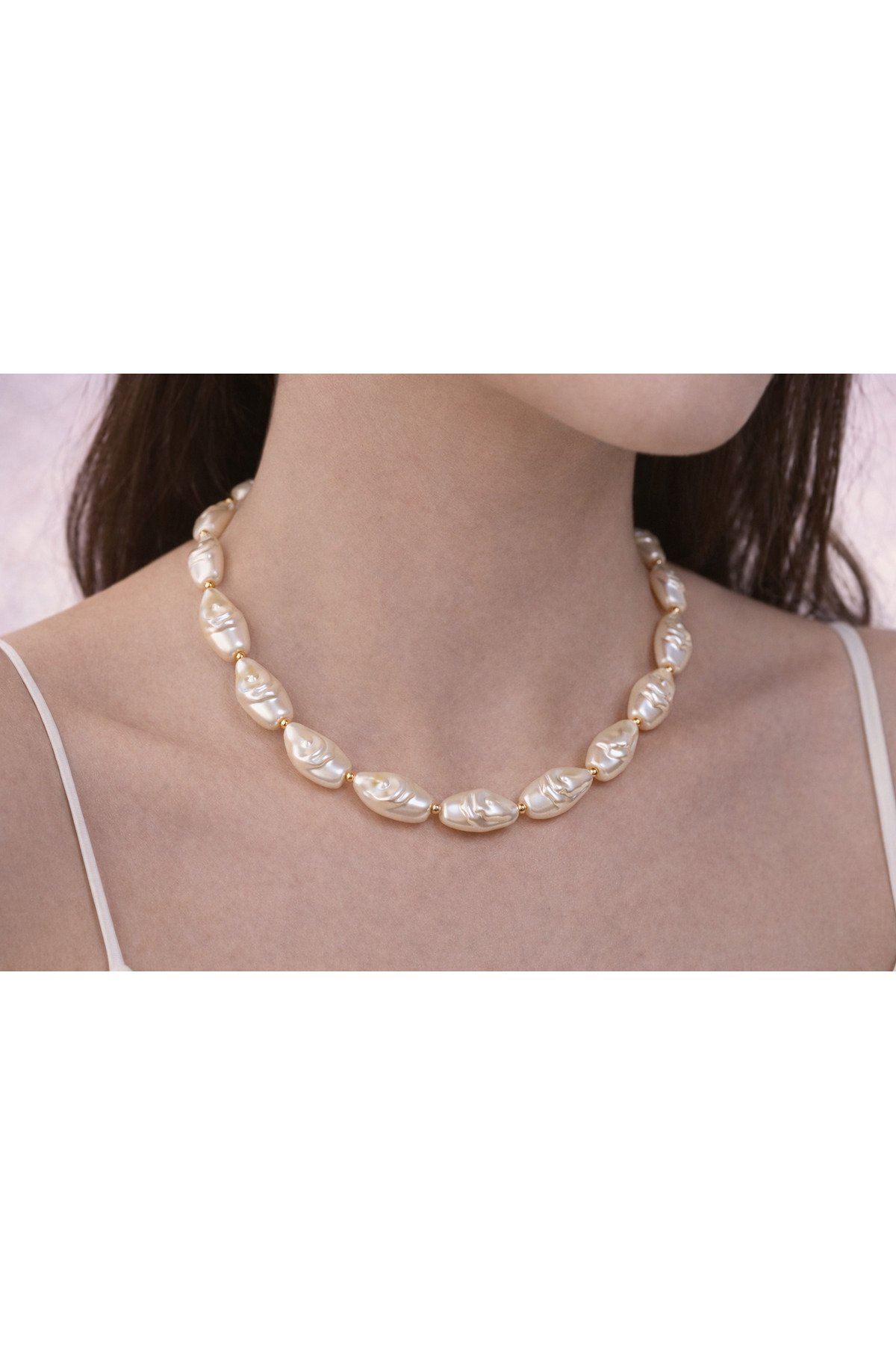 Zarif Vintage Esintili Barok İnci Kadın Kolye