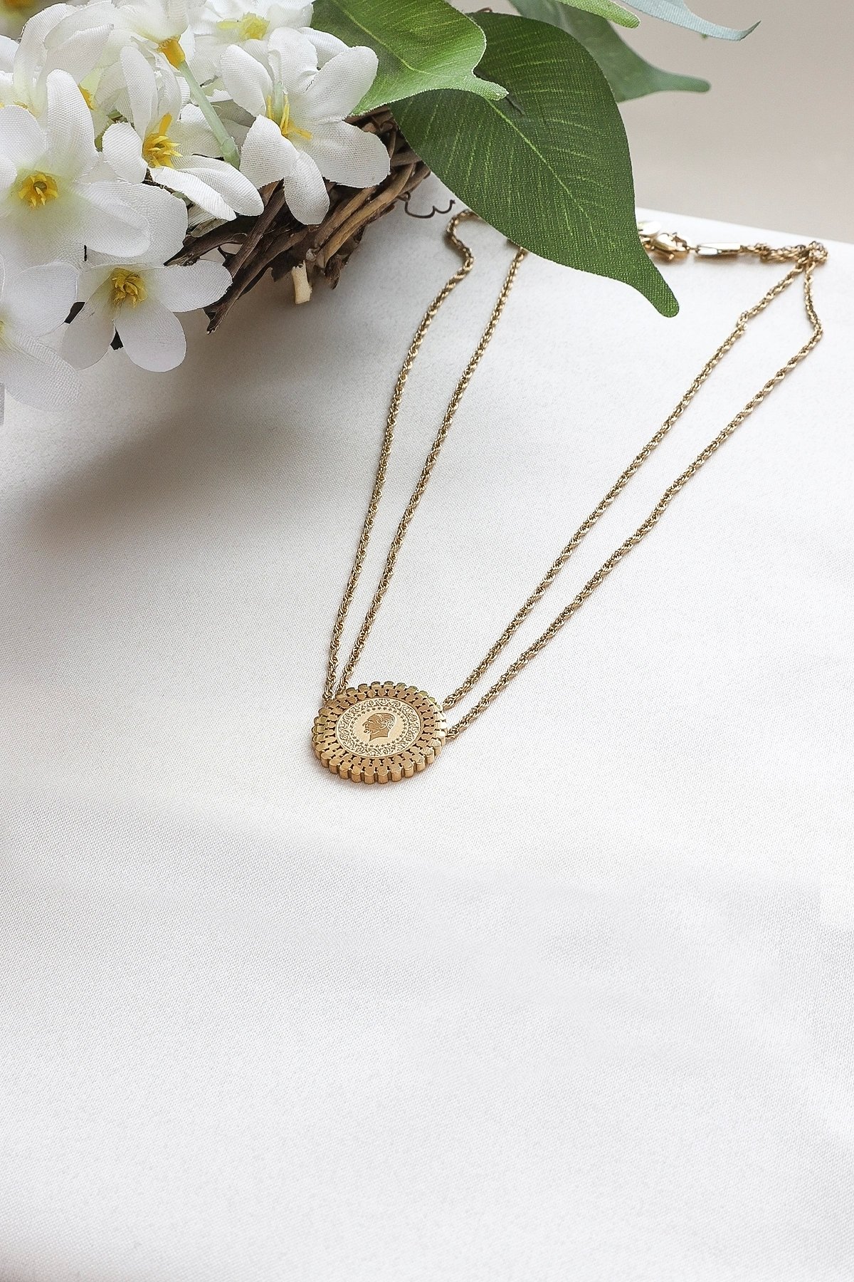 Çeyrekli Çift Zincir Çelik Kolye