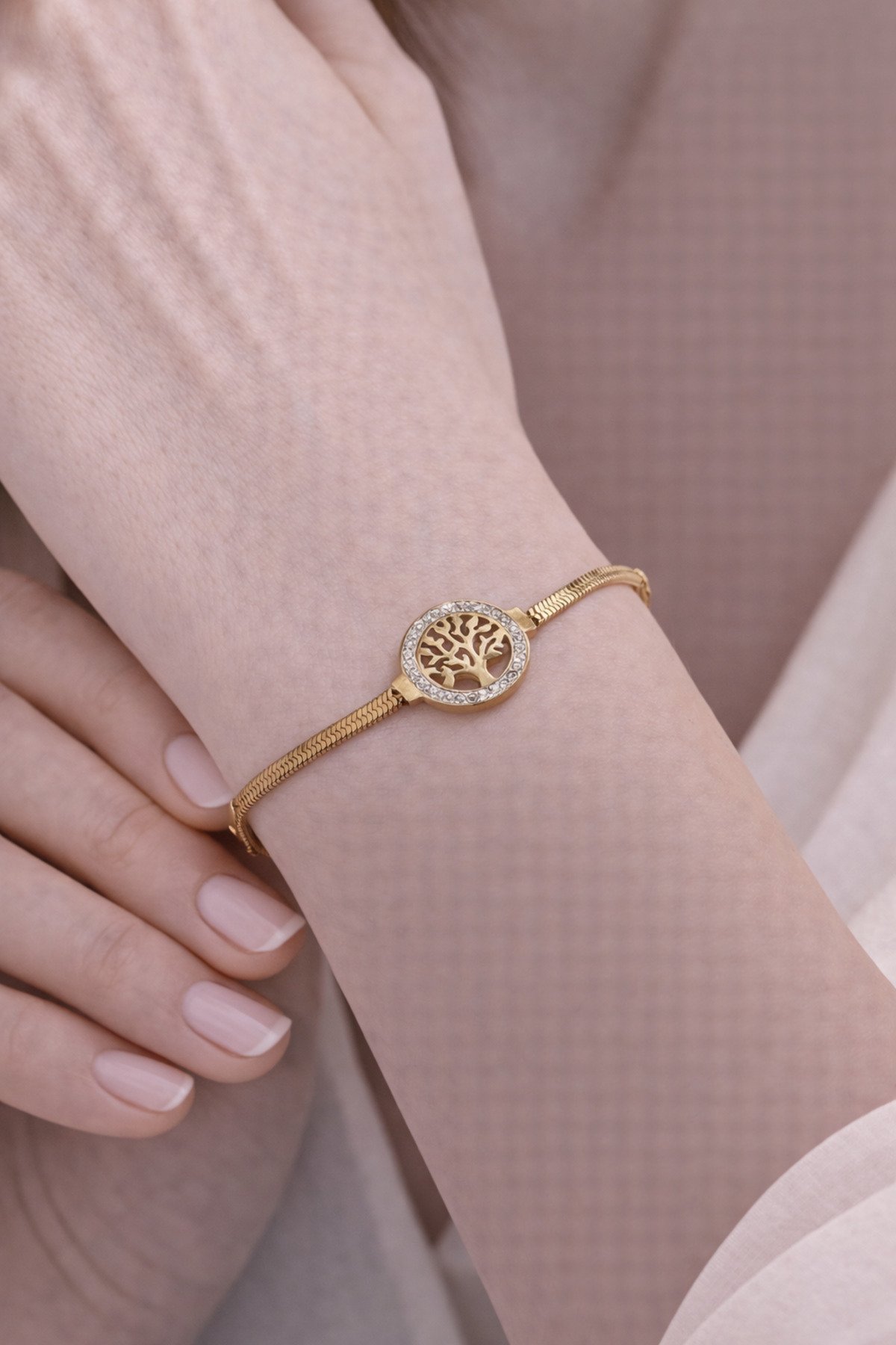 Yaşam Ağaç Desenli Çelik Bileklik