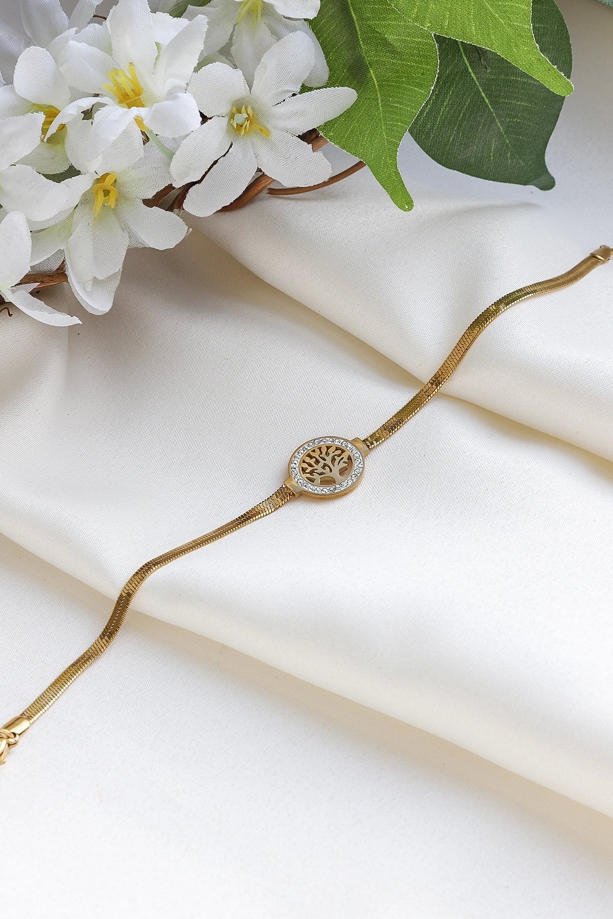 Yaşam Ağaç Desenli Çelik Bileklik