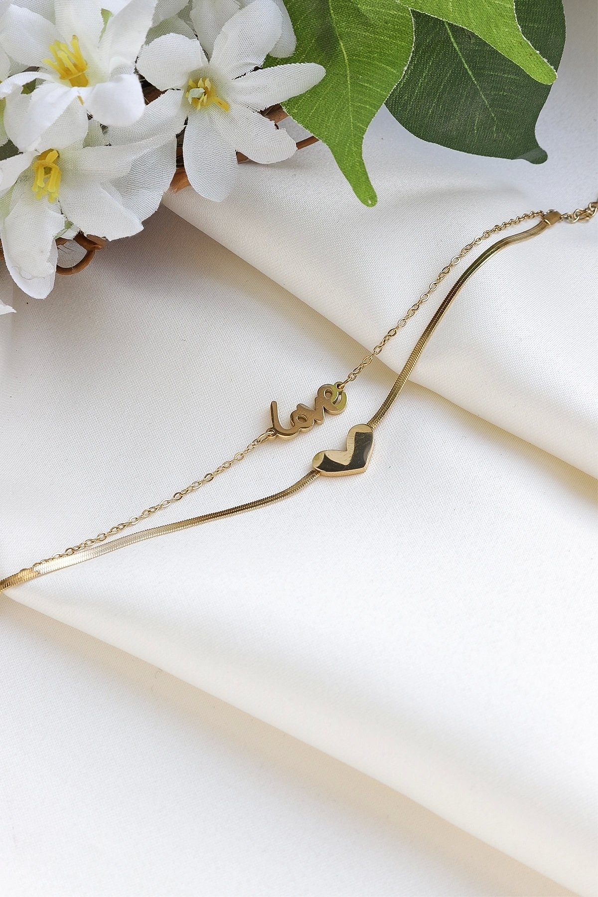 Kalpli-Love Yazılı Çelik Halhal