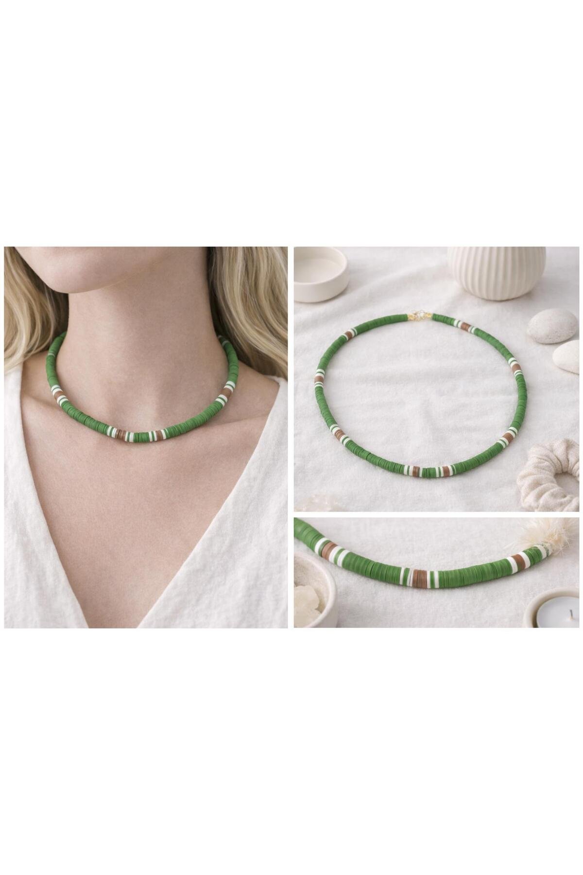 Olive Mix Fimo Kolye