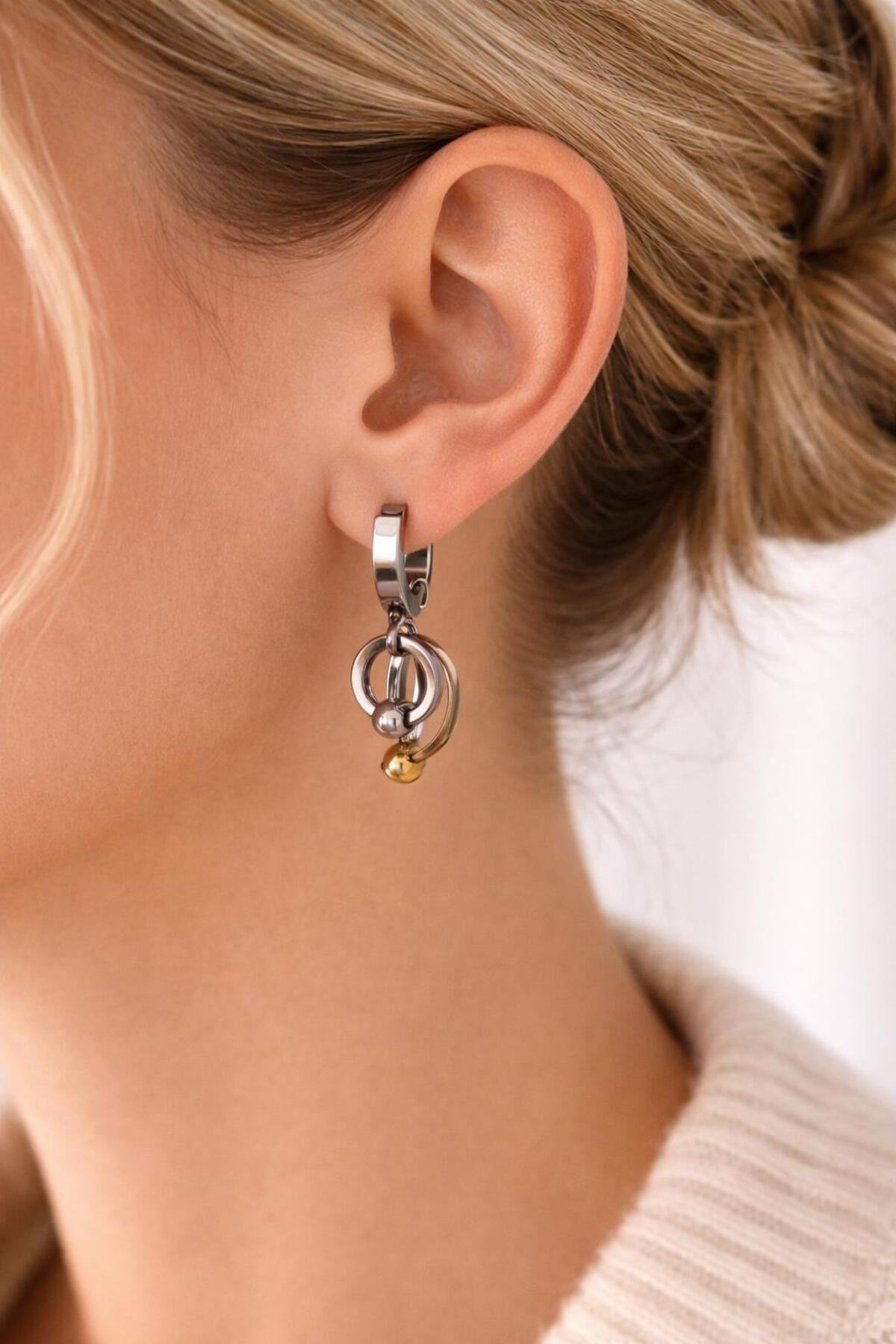 Zincir Halka Sallantılı Çelik Küpe