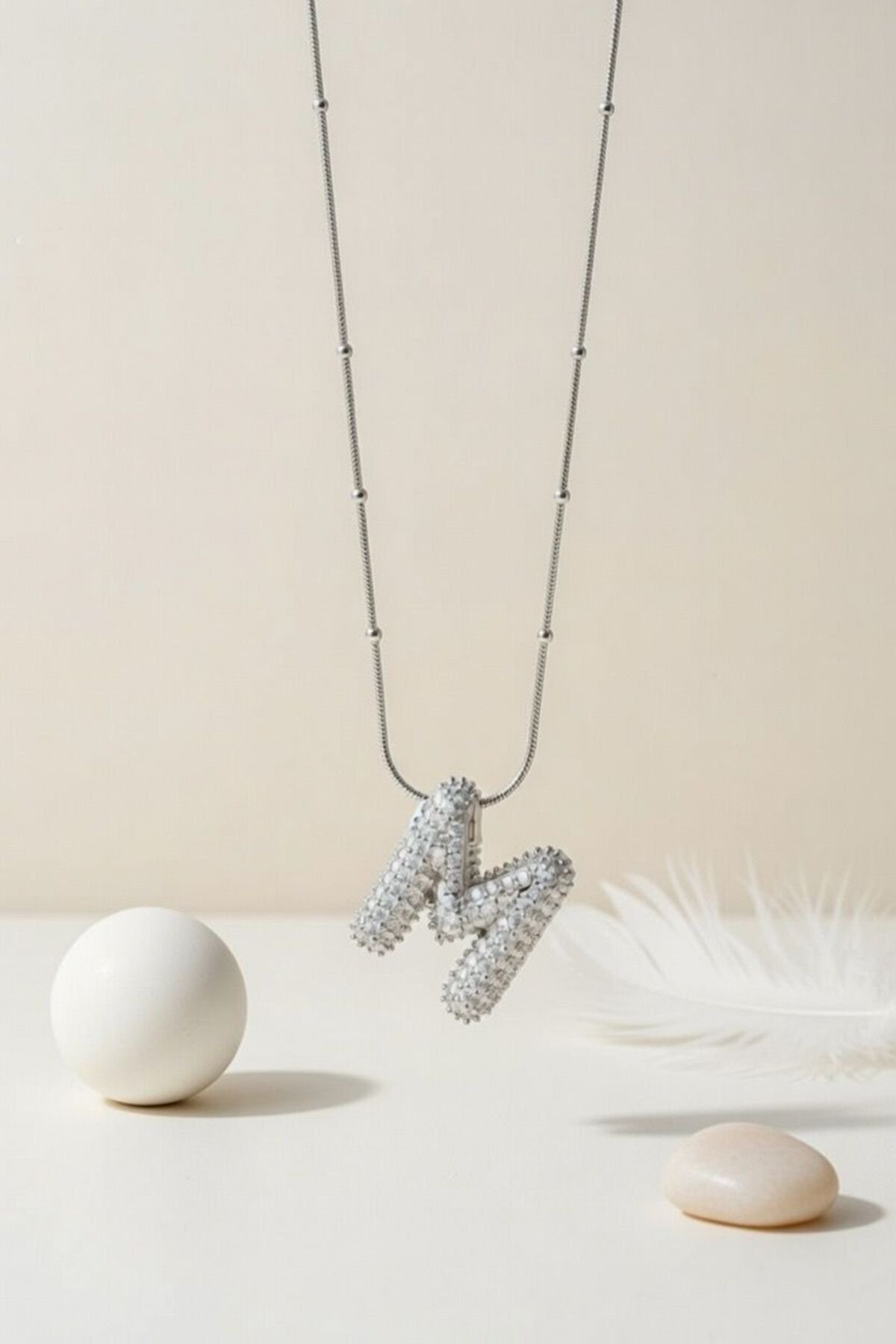 Çelik Zincirli Zirkon Taşlı K Harfli Gold Renk Bubble Kolye