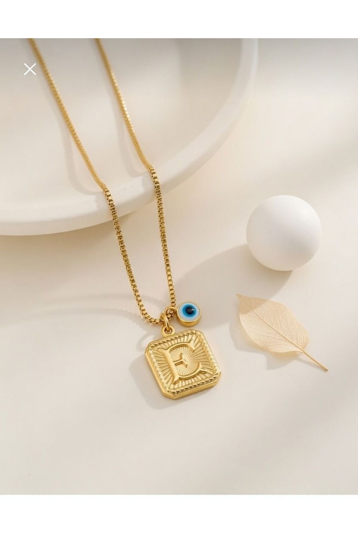 Çelik Nazar Boncuklu Vintage E Harf Kolye