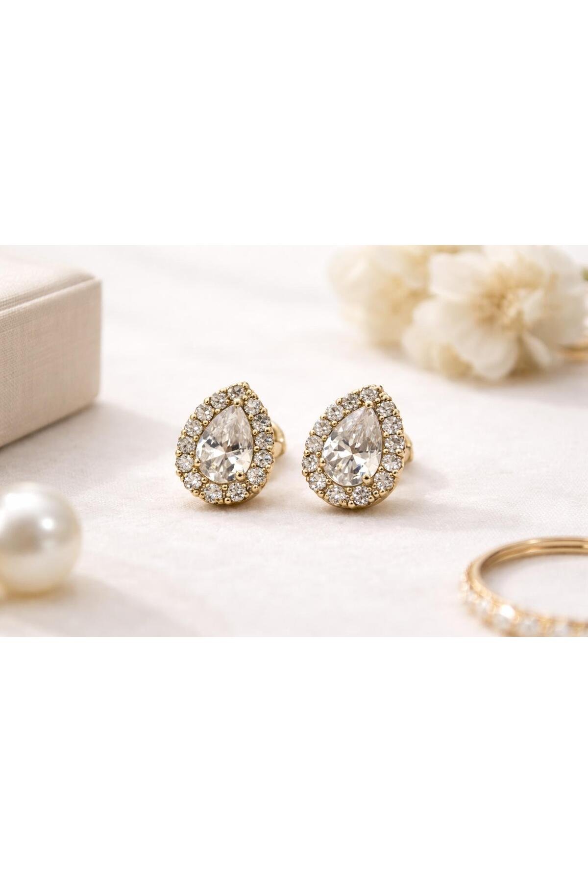 Mini Damla Zirkon Taşlı Çelik Küpe – Rose Gold