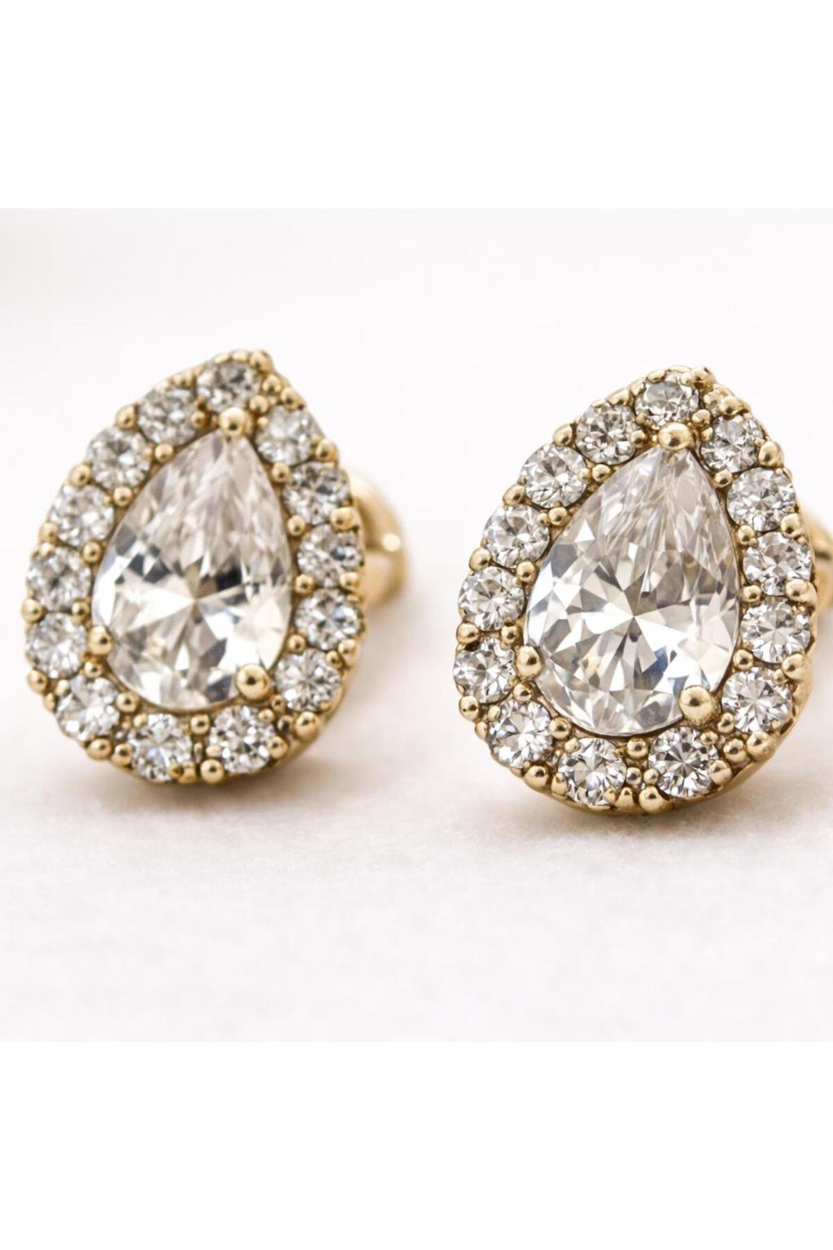 Mini Damla Zirkon Taşlı Çelik Küpe – Rose Gold